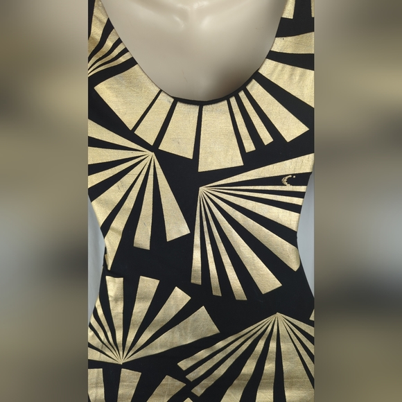 Bebe gold black metallic bodycon dress club party sexy tight mini XXS - Picture 3 of 5